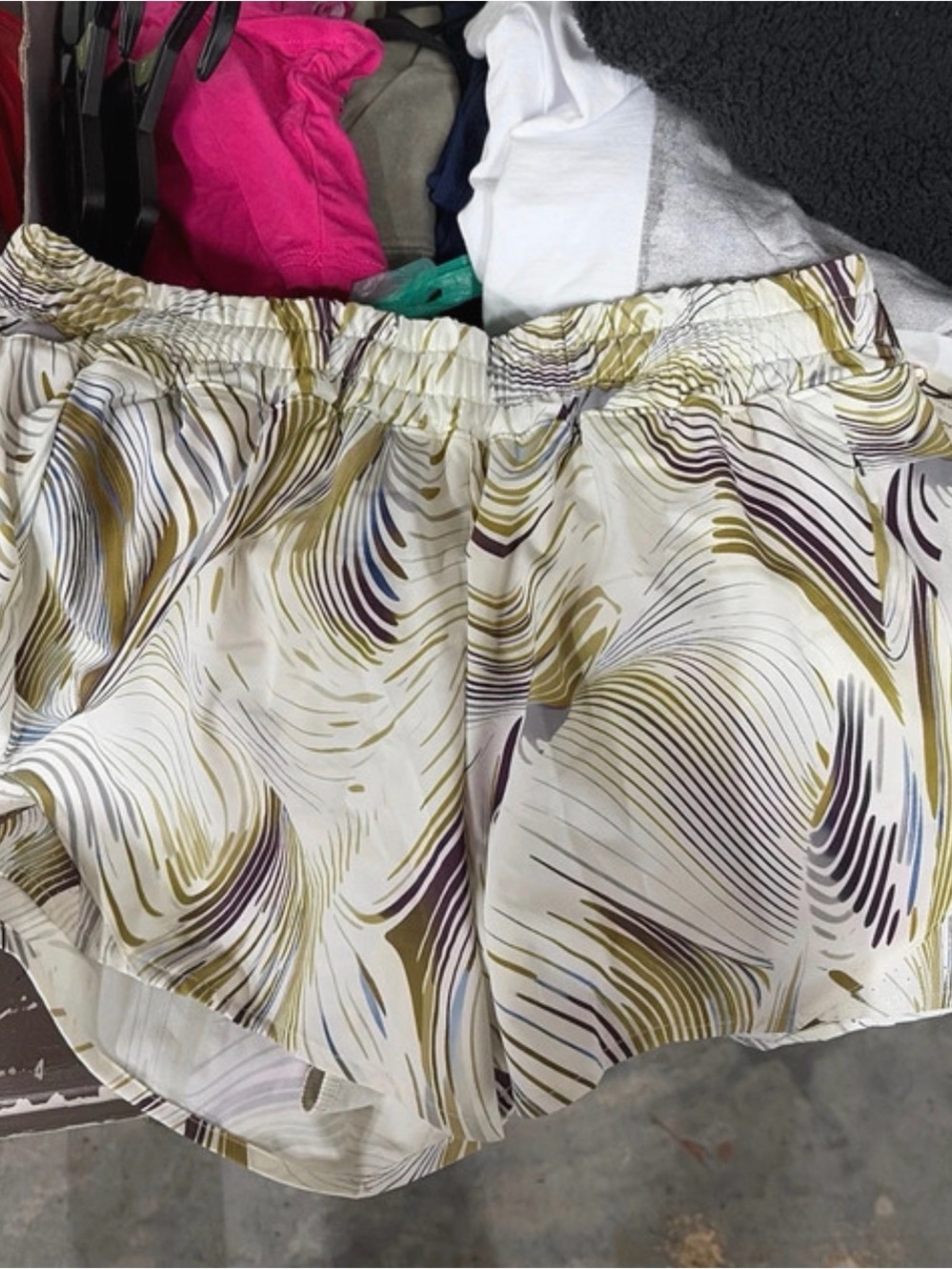 Calia White Shorts with Olive and Purple Swirl Print